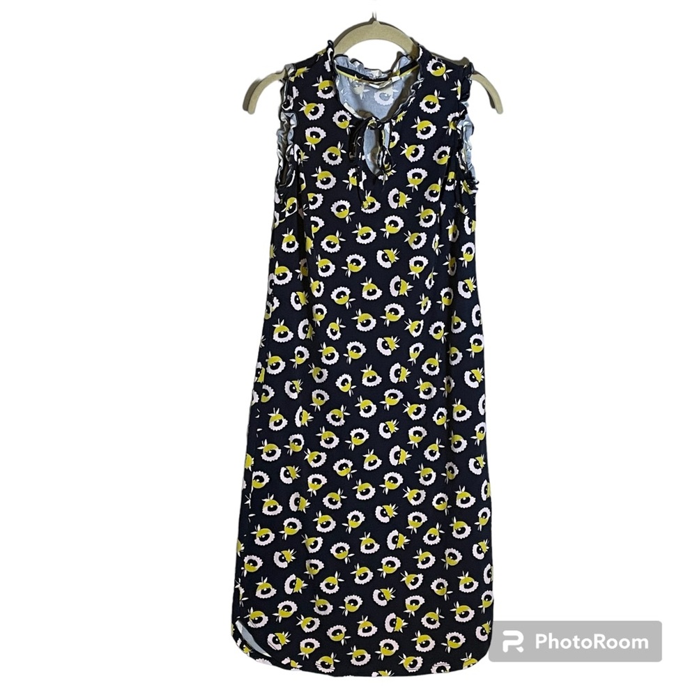 BODEN Women's Lois Jersey Midi Ruffle Sundress Navy Blue Yellow Sz 4